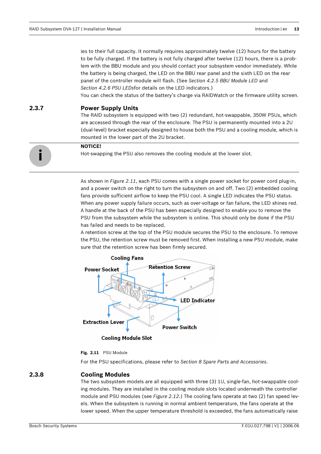 Bosch Appliances DVA-12T installation manual Power Supply Units, Cooling Modules 