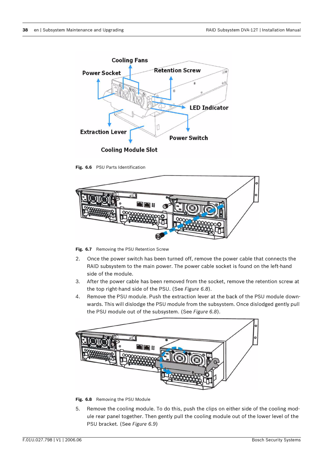 Bosch Appliances DVA-12T installation manual PSU Parts Identification 