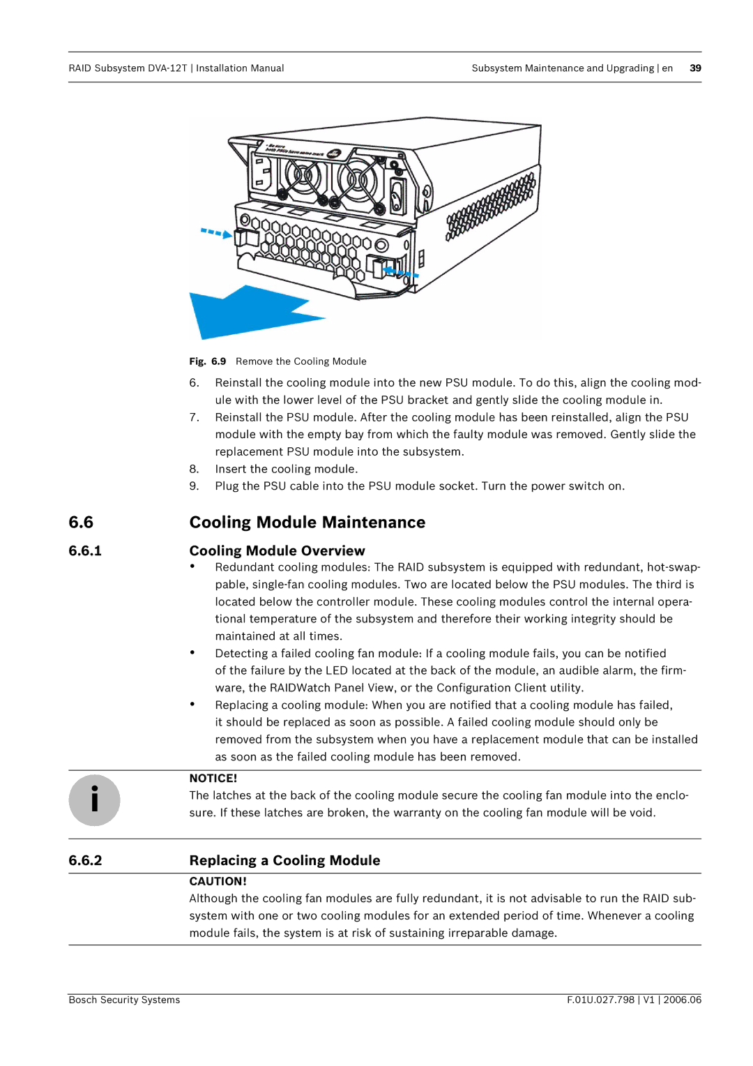 Bosch Appliances DVA-12T Cooling Module Maintenance, Cooling Module Overview, 2Replacing a Cooling Module 