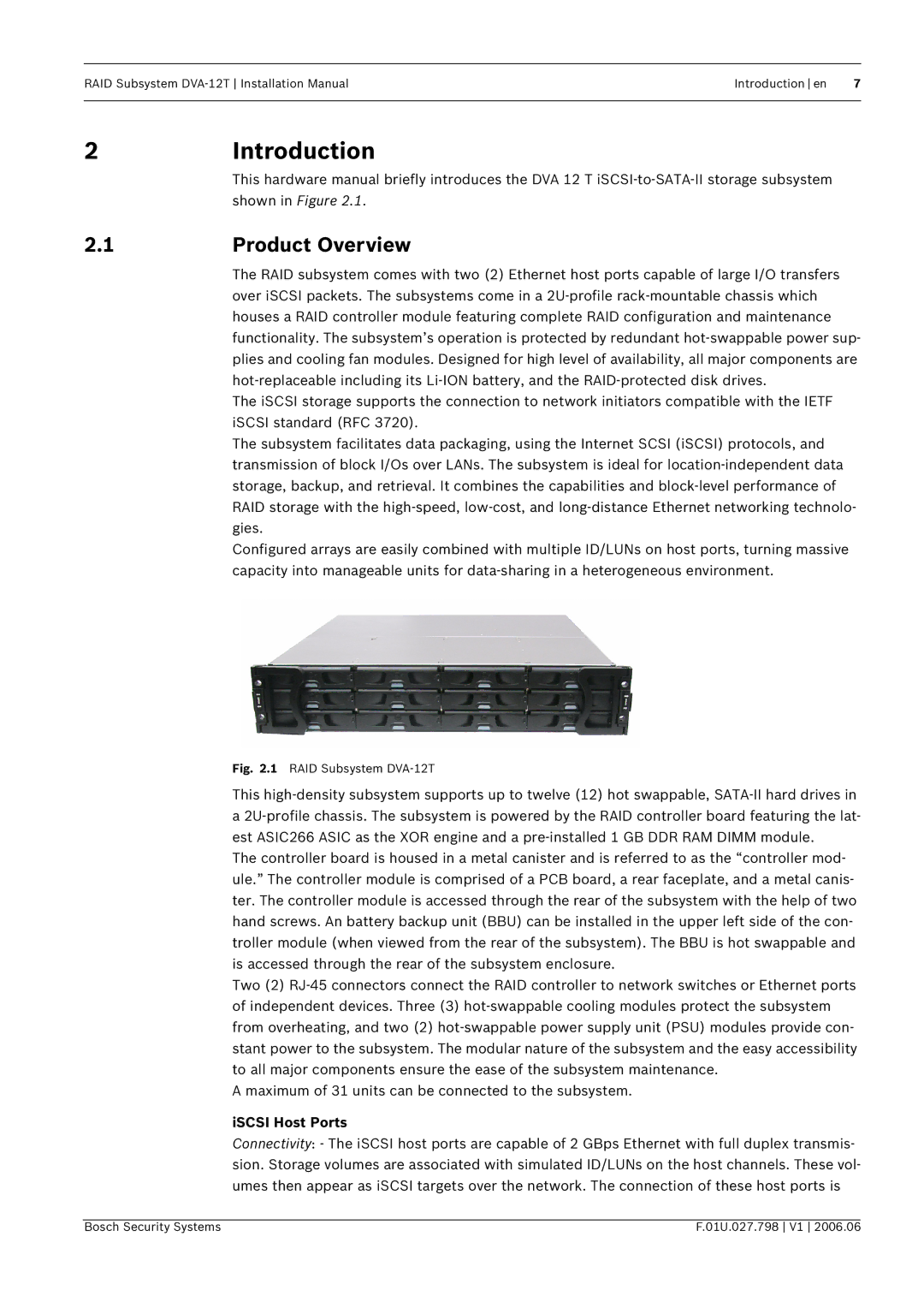 Bosch Appliances DVA-12T installation manual Introduction, Product Overview, ISCSI Host Ports 