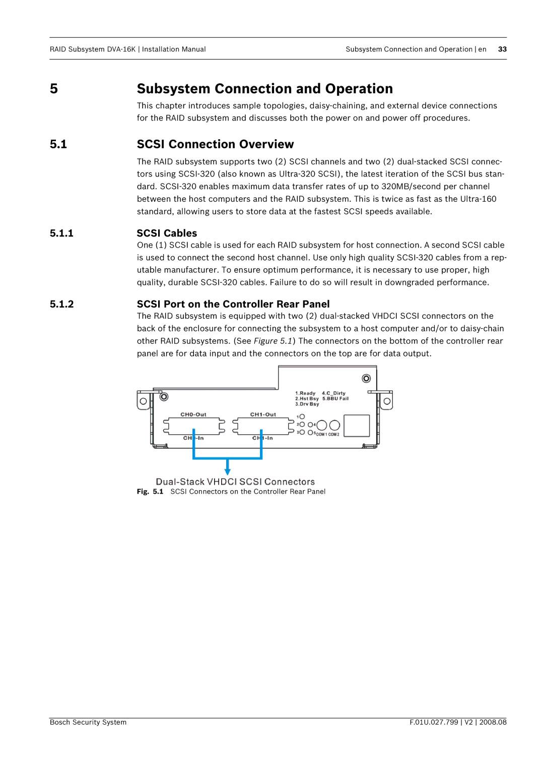 Bosch Appliances DVA-16K installation manual Subsystem Connection and Operation, Scsi Connection Overview, Scsi Cables 