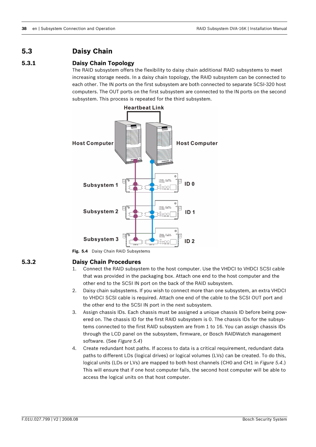 Bosch Appliances DVA-16K installation manual Daisy Chain Topology, Daisy Chain Procedures 