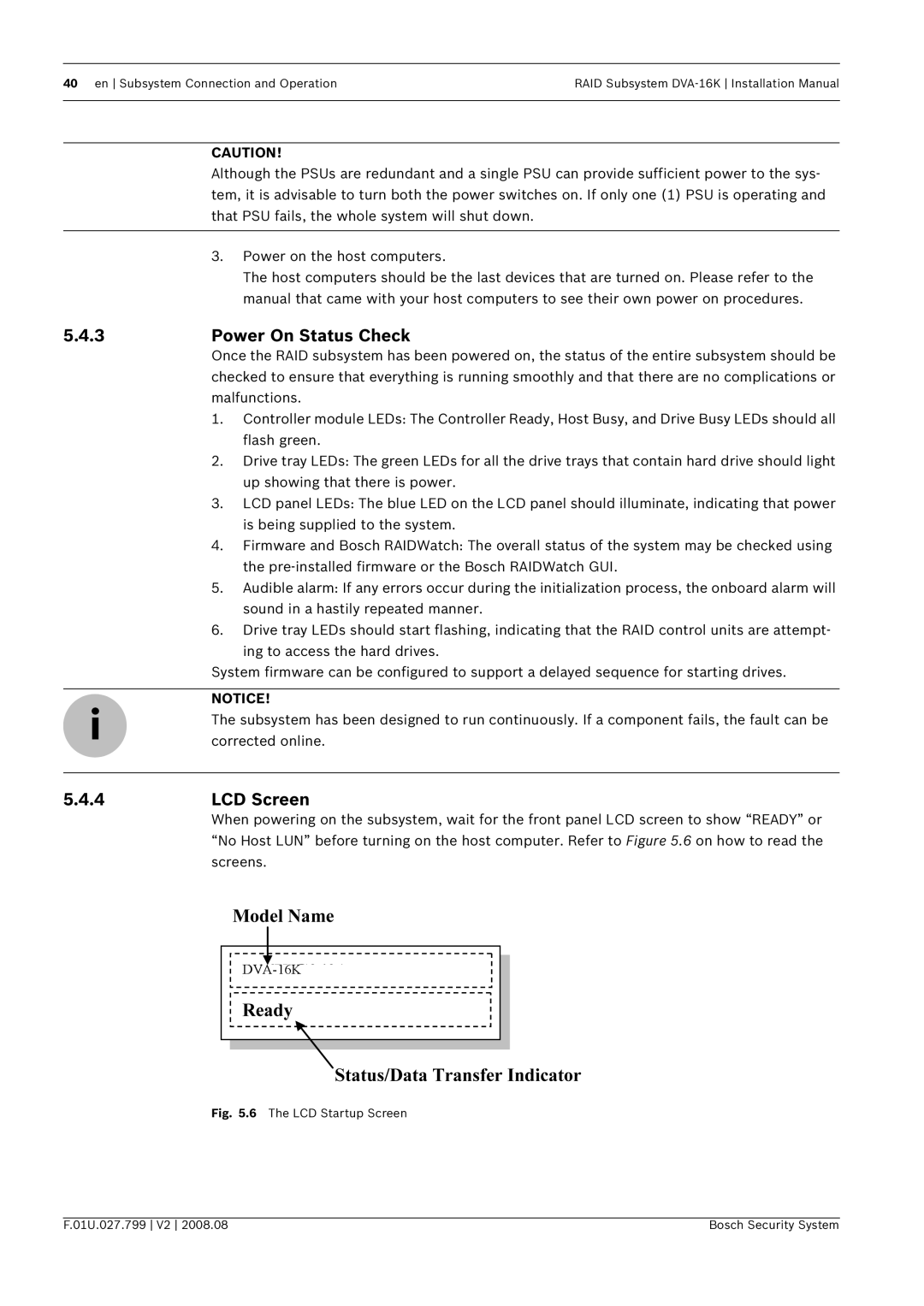 Bosch Appliances DVA-16K installation manual Power On Status Check, 4LCD Screen 