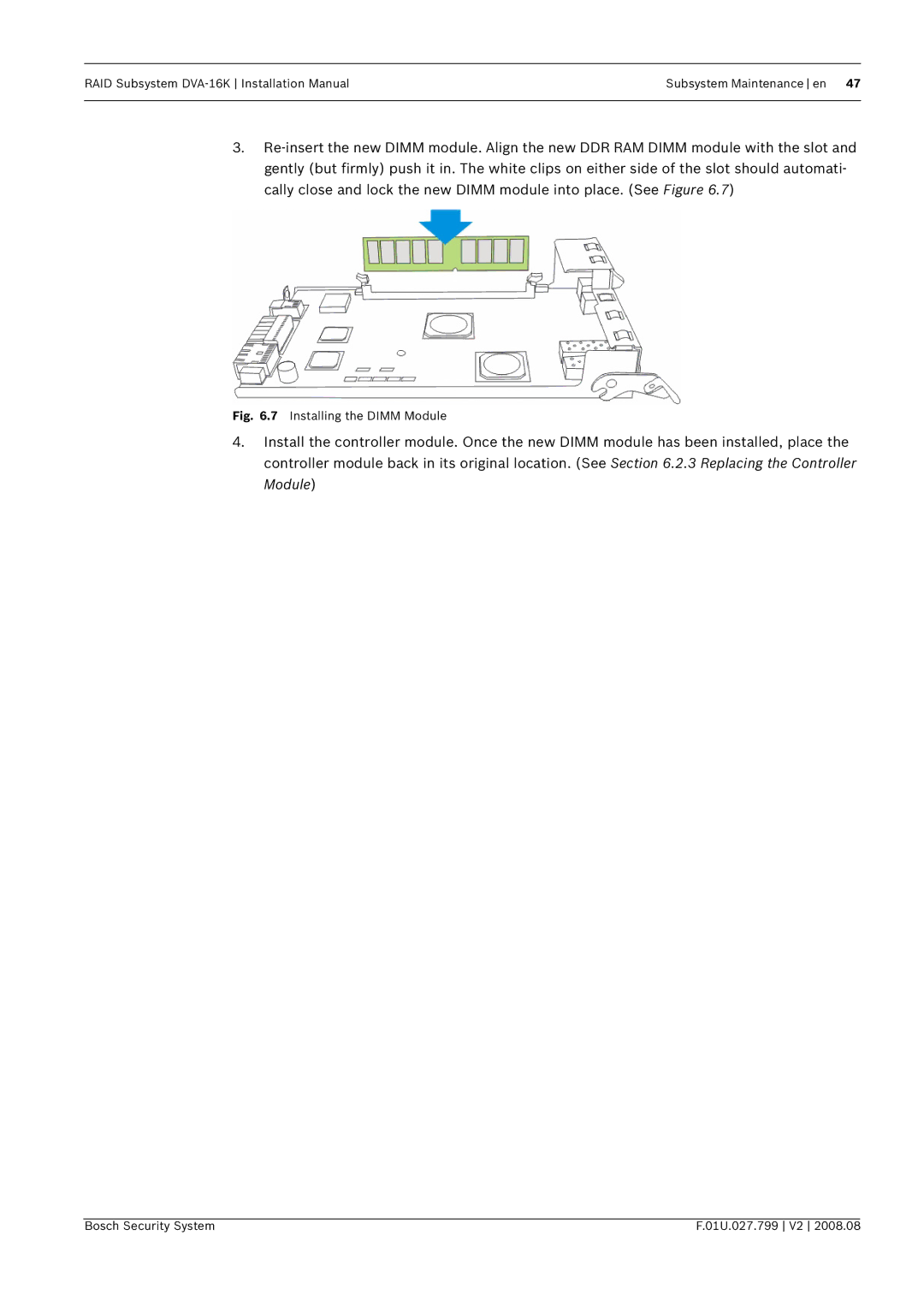 Bosch Appliances DVA-16K installation manual Installing the Dimm Module 