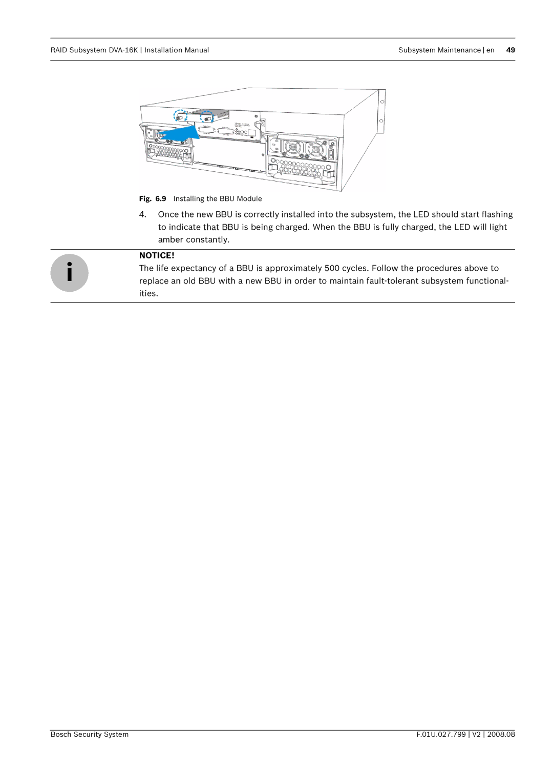Bosch Appliances DVA-16K installation manual Installing the BBU Module 