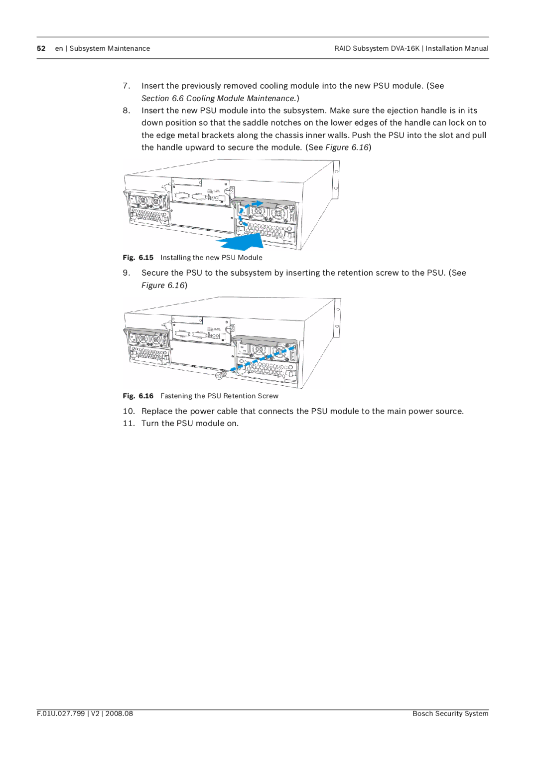 Bosch Appliances DVA-16K installation manual Installing the new PSU Module 