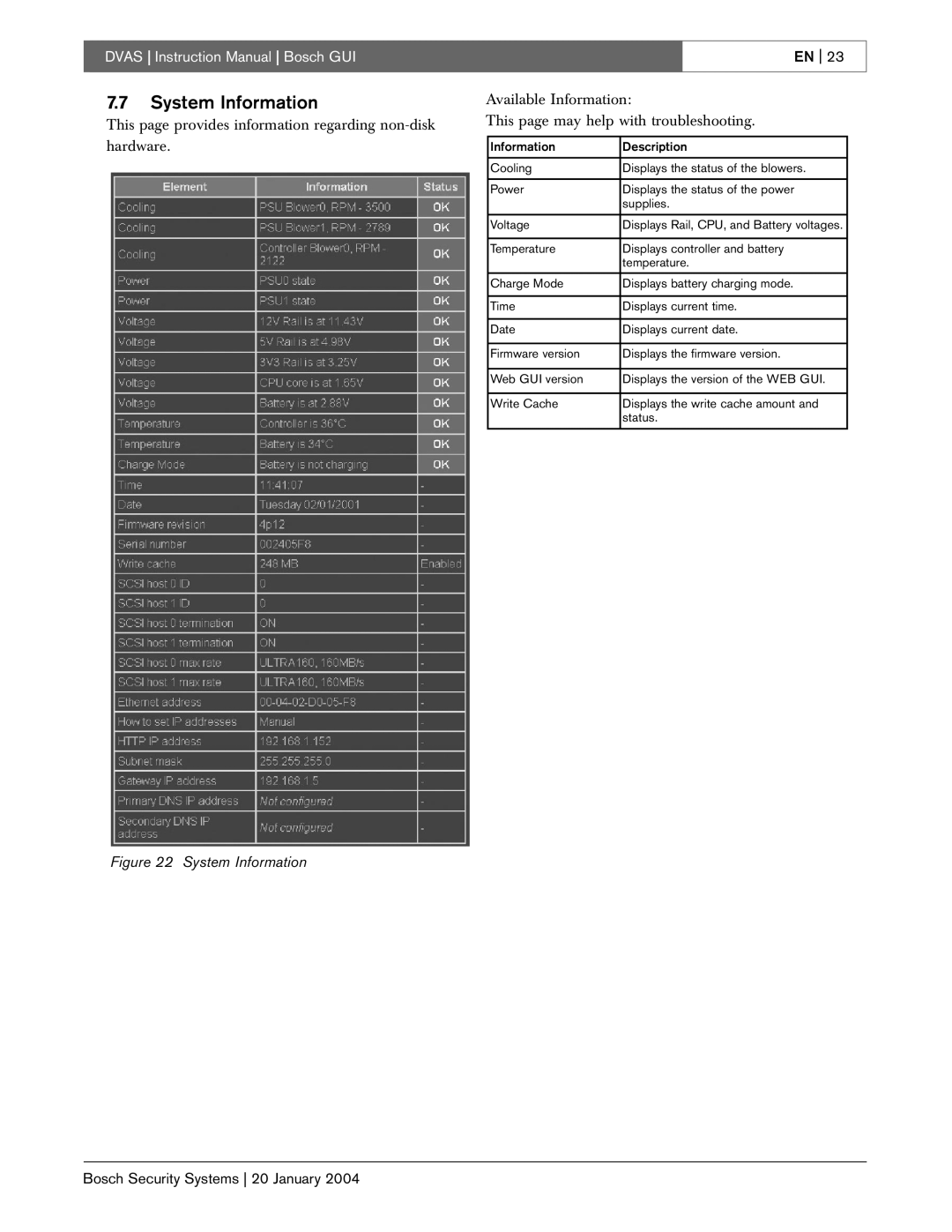 Bosch Appliances DVAS instruction manual System Information 