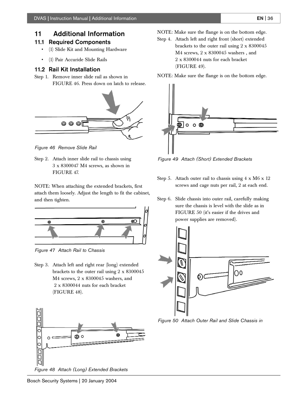 Bosch Appliances DVAS instruction manual Additional Information, Required Components, Rail Kit Installation 