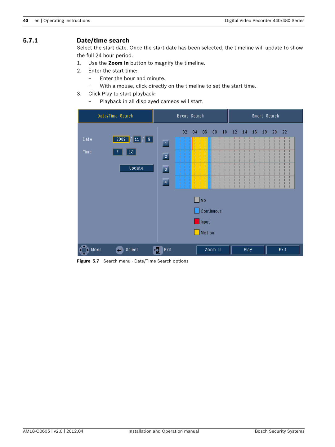 Bosch Appliances DVR 440, DVR 480 operation manual Date/time search 