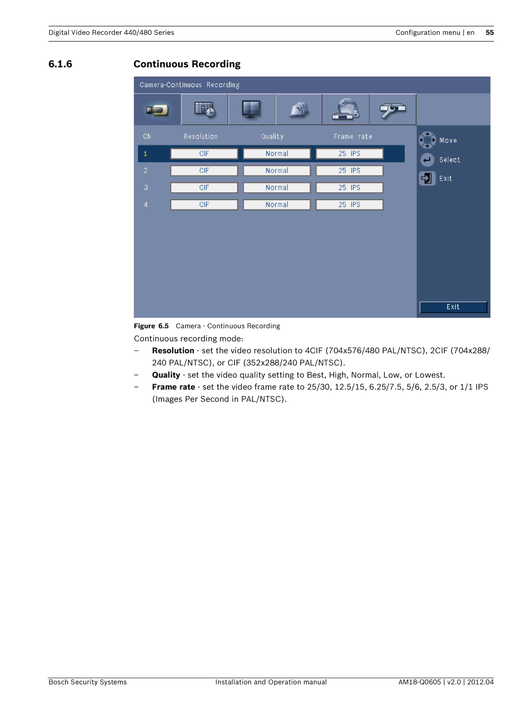 Bosch Appliances DVR 480, DVR 440 operation manual Camera Continuous Recording 