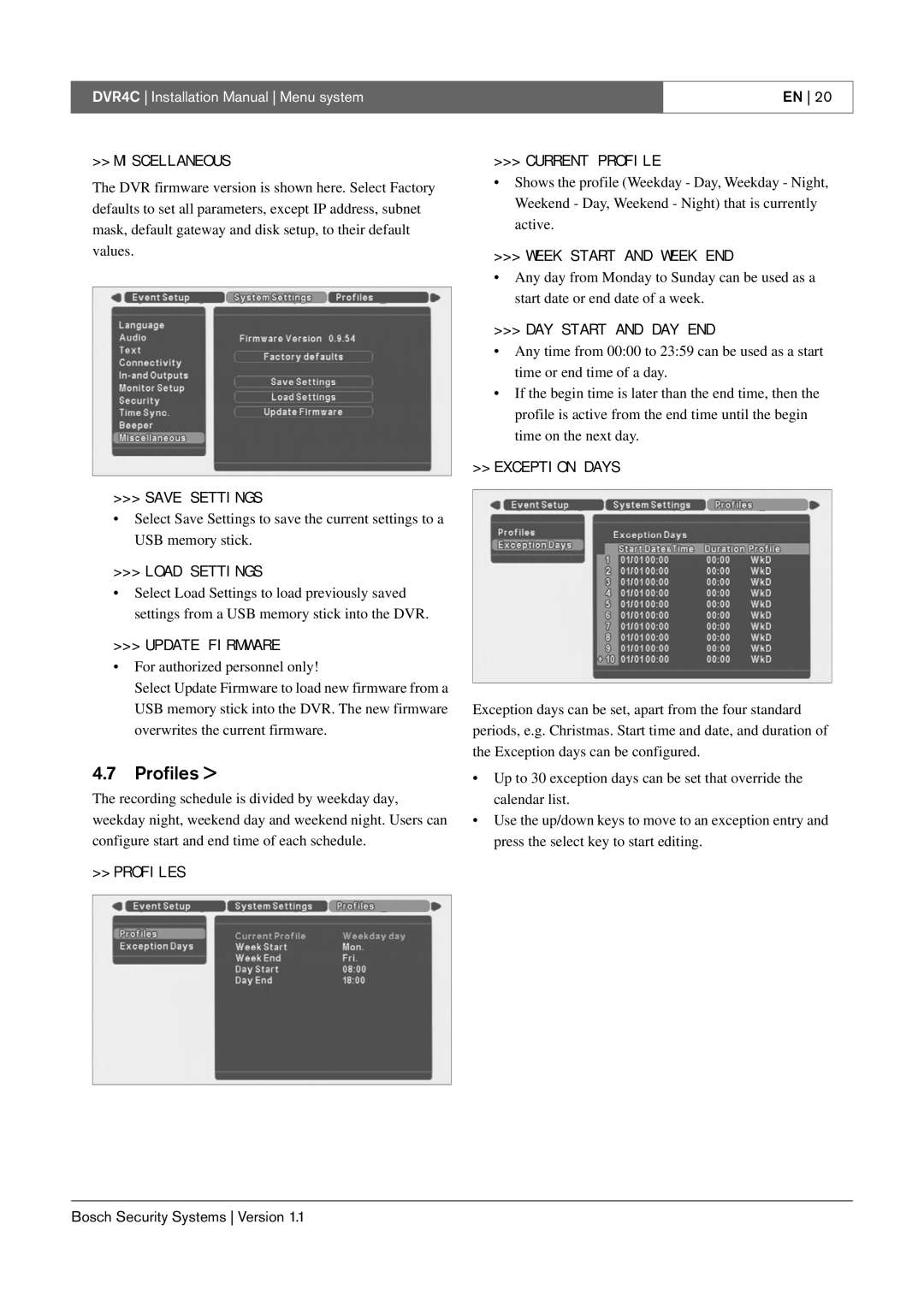 Bosch Appliances DVR4C installation manual Profiles 