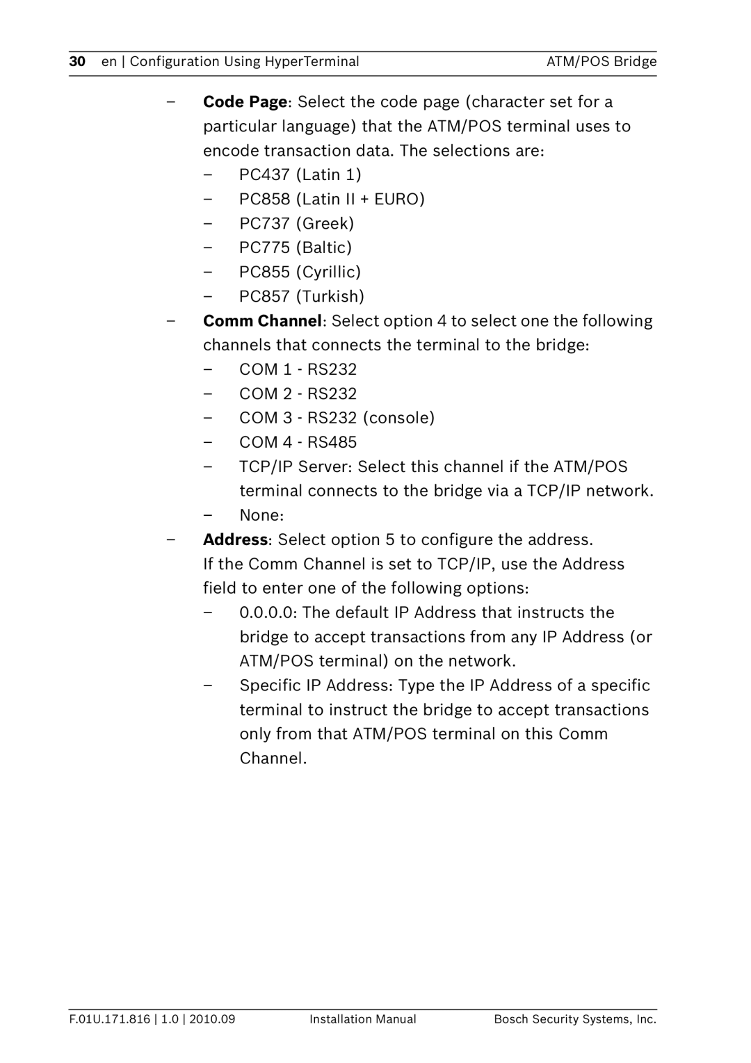 Bosch Appliances DVRXEAP01 installation manual En Configuration Using HyperTerminal ATM/POS Bridge 