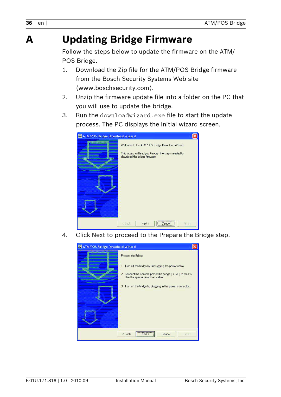 Bosch Appliances DVRXEAP01 installation manual Updating Bridge Firmware 