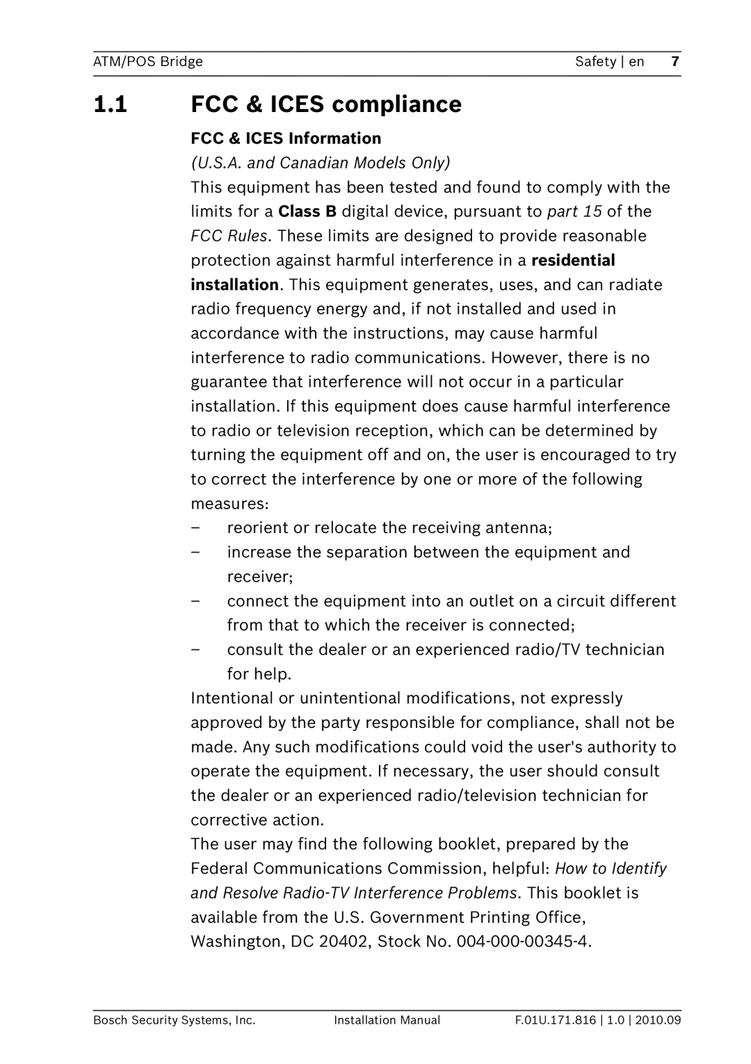 Bosch Appliances DVRXEAP01 installation manual FCC & Ices compliance, FCC & Ices Information 