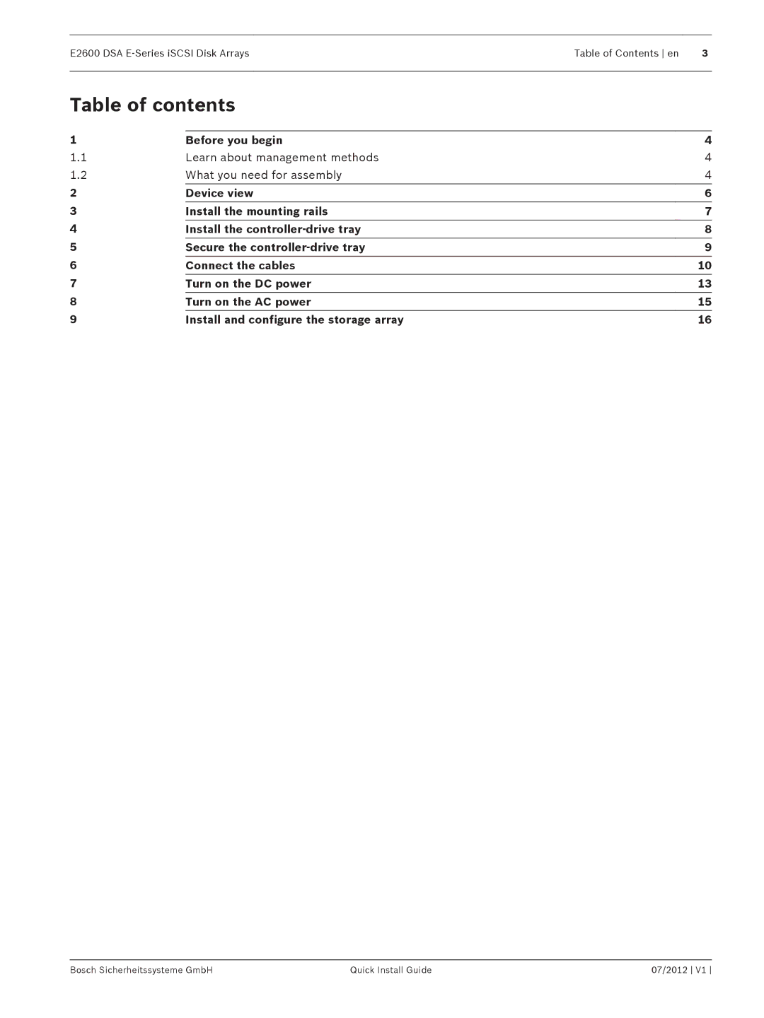 Bosch Appliances E2600 manual Table of contents 