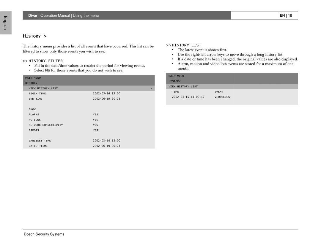 Bosch Appliances EN operation manual History 