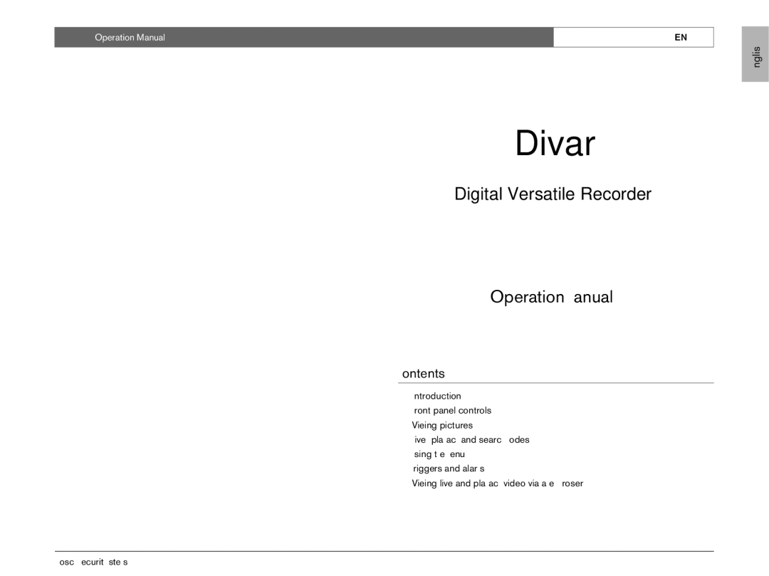 Bosch Appliances EN operation manual Digital Versatile Recorder, Contents 