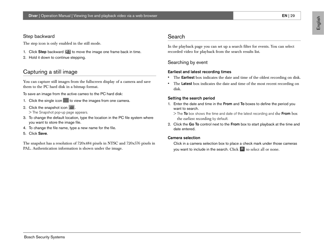 Bosch Appliances EN operation manual Step backward, Searching by event 