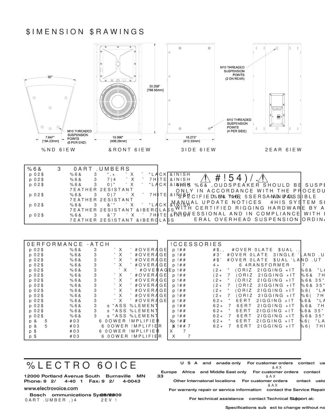 Bosch Appliances EVF-1122S/94-FG technical specifications Dimension Drawings, EVF-1122S/94 Part Numbers 