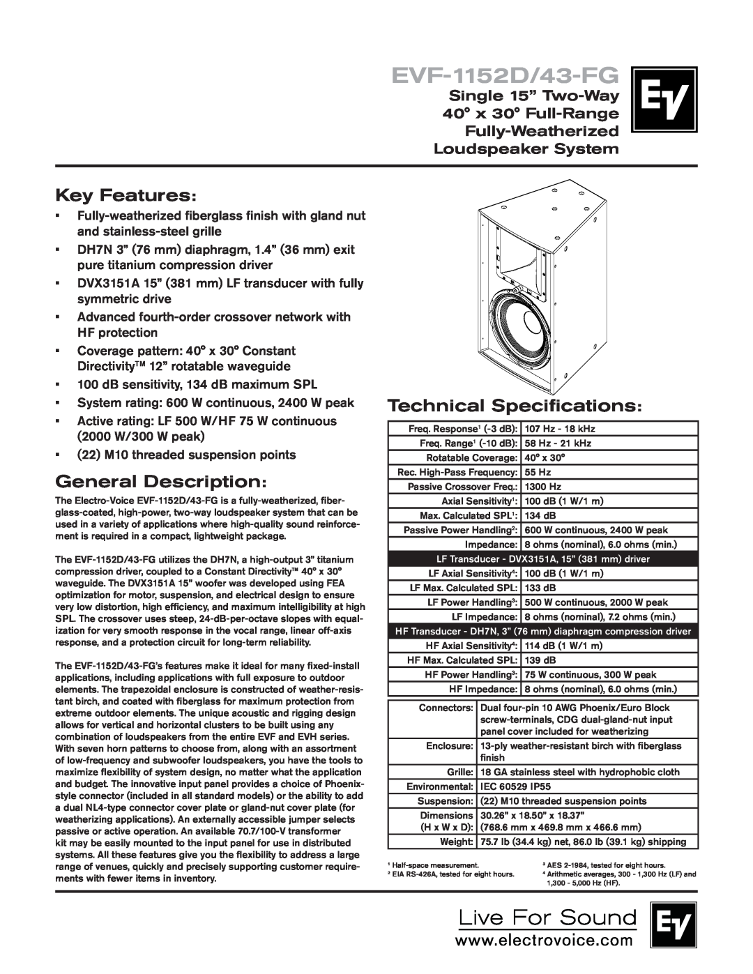 Bosch Appliances EVF-1152D/43-FG technical specifications Key Features, General Description, Technical Specifications 