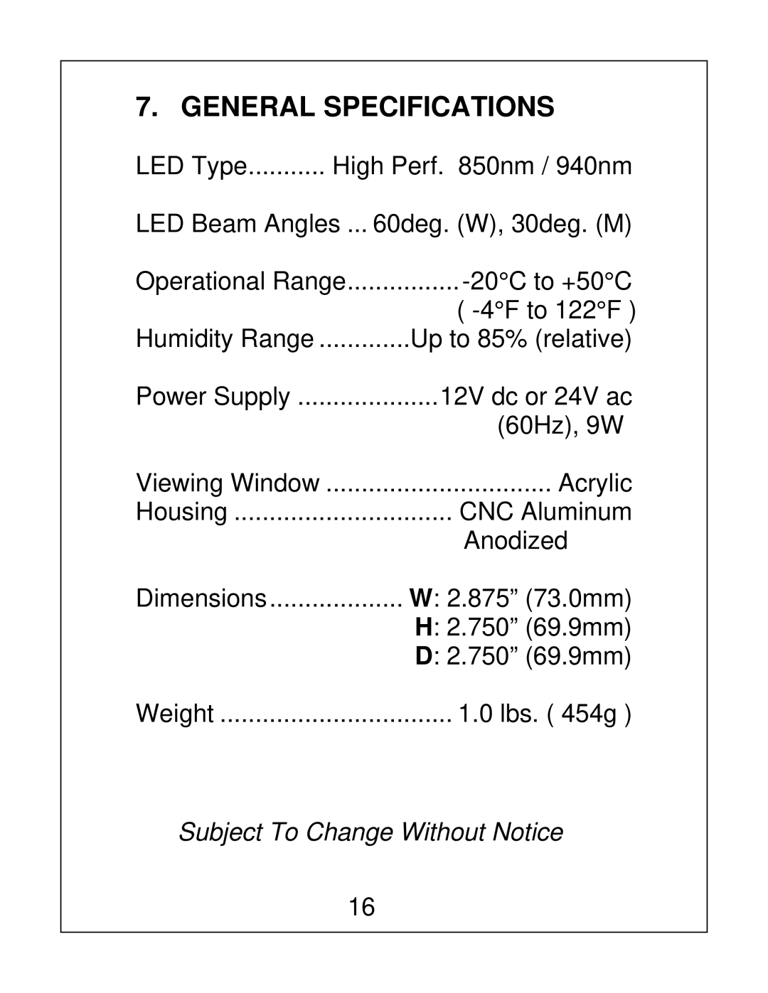 Bosch Appliances EX12LED installation instructions General Specifications, Subject To Change Without Notice 