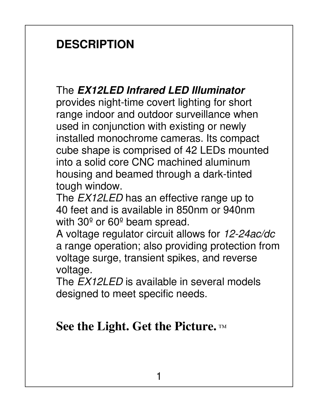 Bosch Appliances EX12LED installation instructions See the Light. Get the Picture, Description 