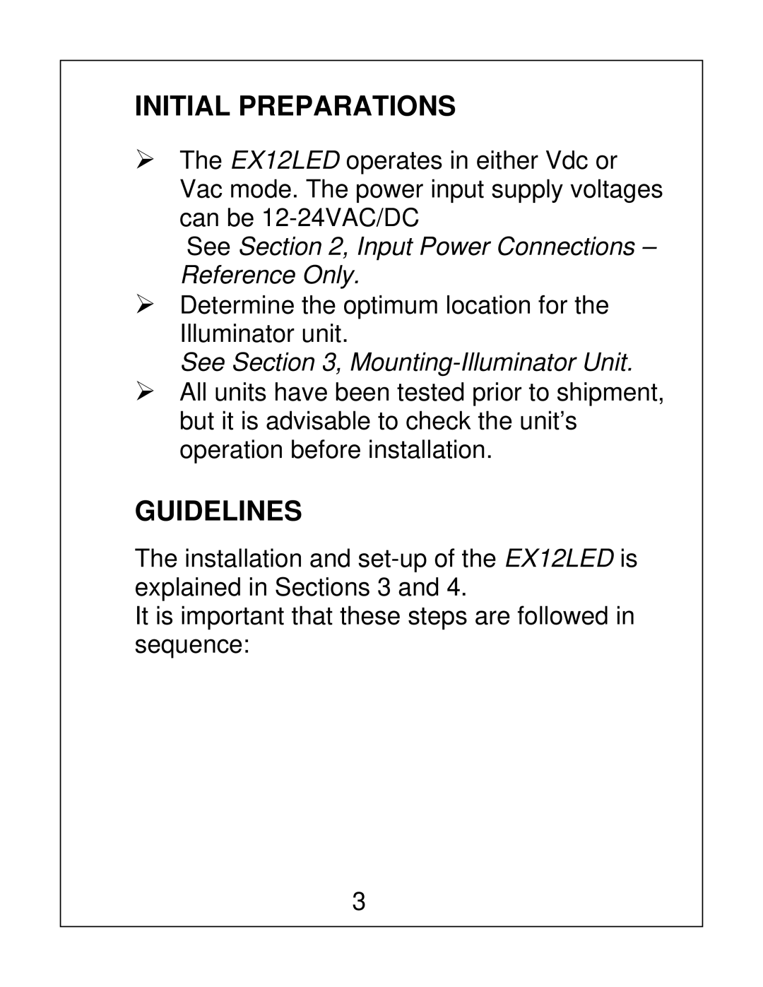 Bosch Appliances EX12LED installation instructions Initial Preparations, Guidelines 