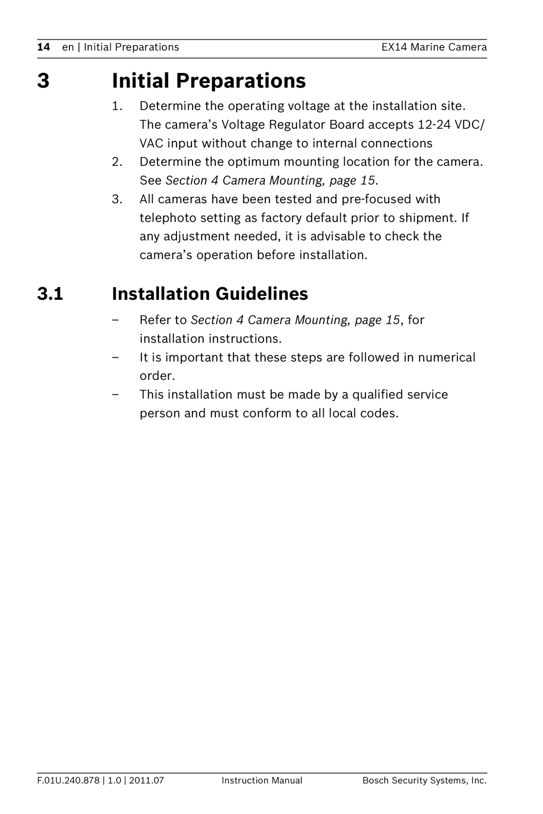 Bosch Appliances EX14 instruction manual Initial Preparations, Installation Guidelines 