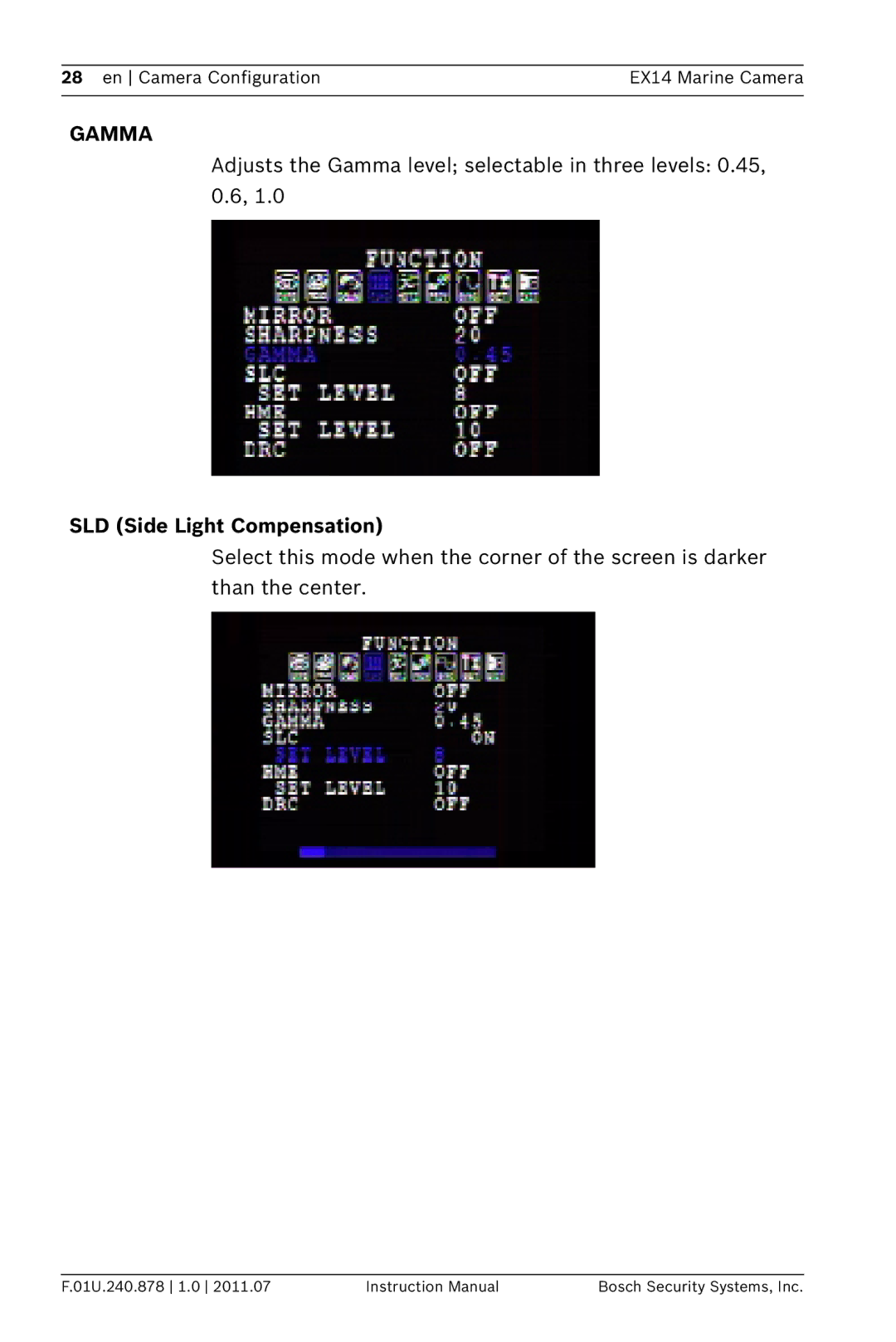 Bosch Appliances EX14 instruction manual Gamma, SLD Side Light Compensation 