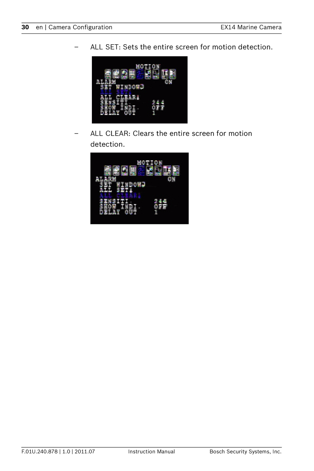 Bosch Appliances instruction manual En Camera Configuration EX14 Marine Camera 