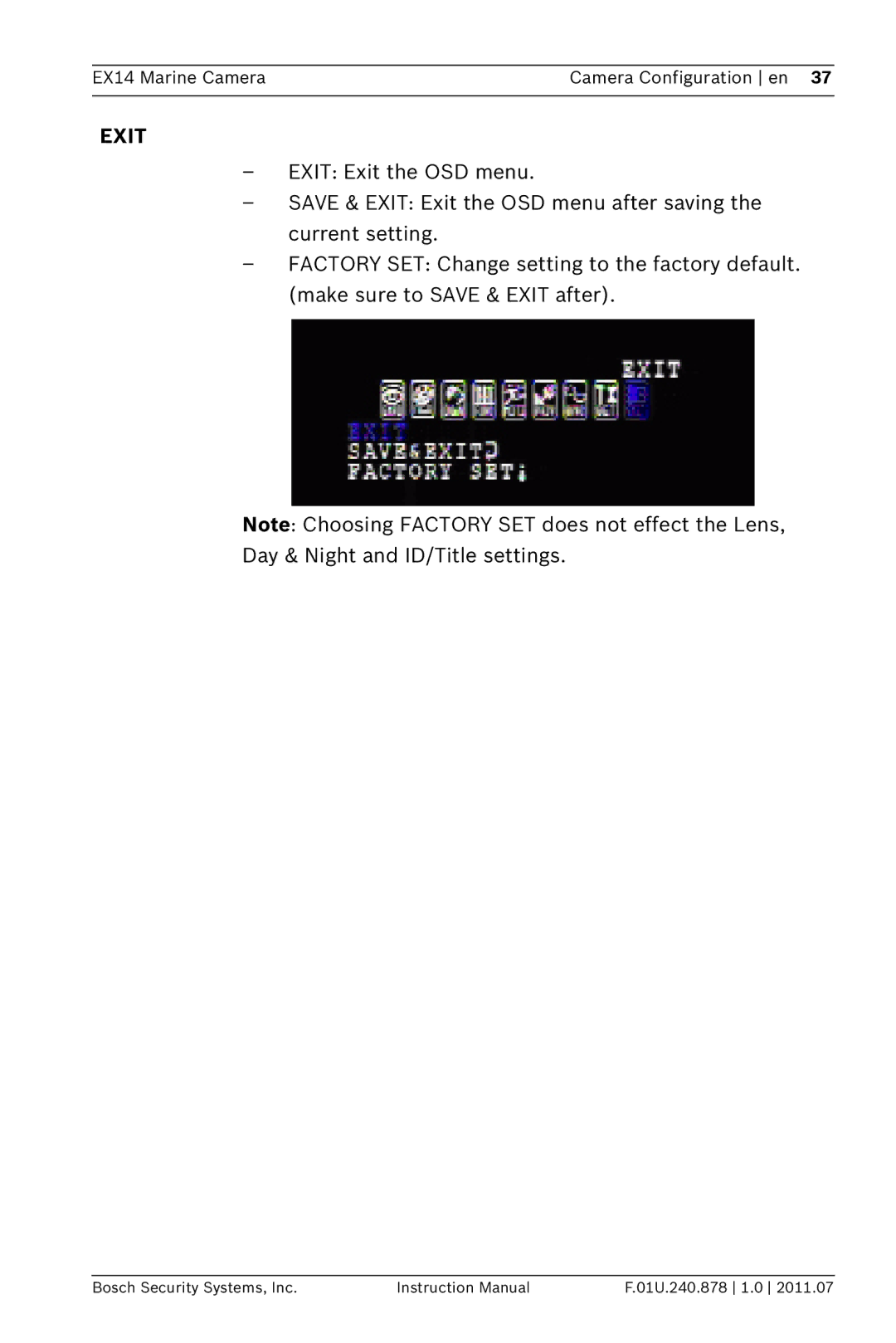 Bosch Appliances EX14 instruction manual Exit 