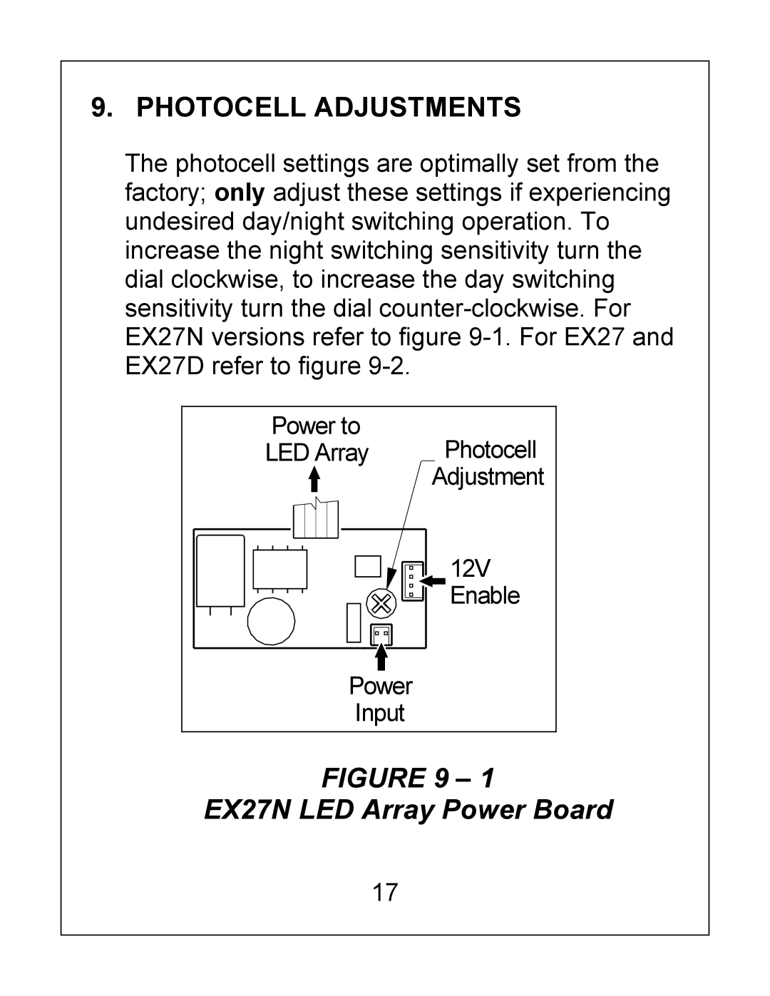 Bosch Appliances EX27 installation instructions Photocell Adjustments 