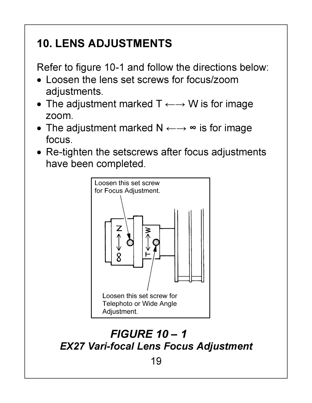 Bosch Appliances installation instructions Lens Adjustments, EX27 Vari-focal Lens Focus Adjustment 