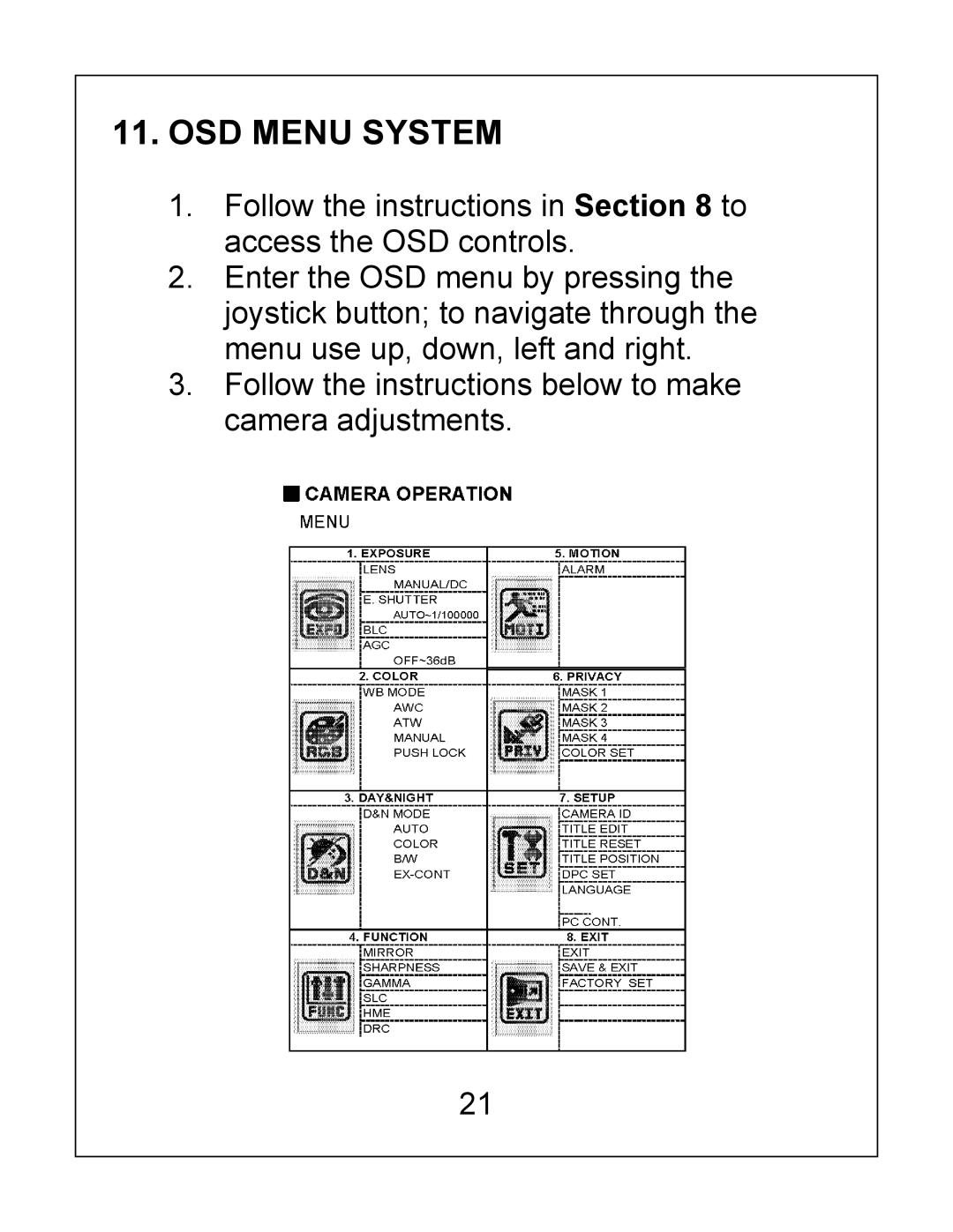 Bosch Appliances EX27 installation instructions OSD Menu System 