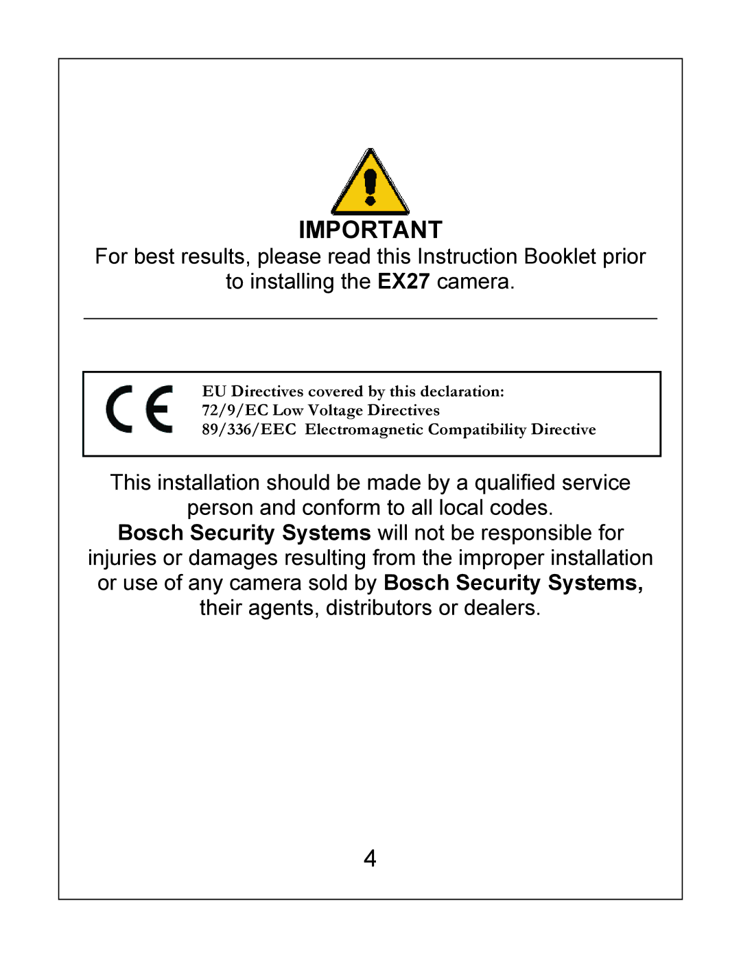 Bosch Appliances EX27 installation instructions 89/336/EEC Electromagnetic Compatibility Directive 