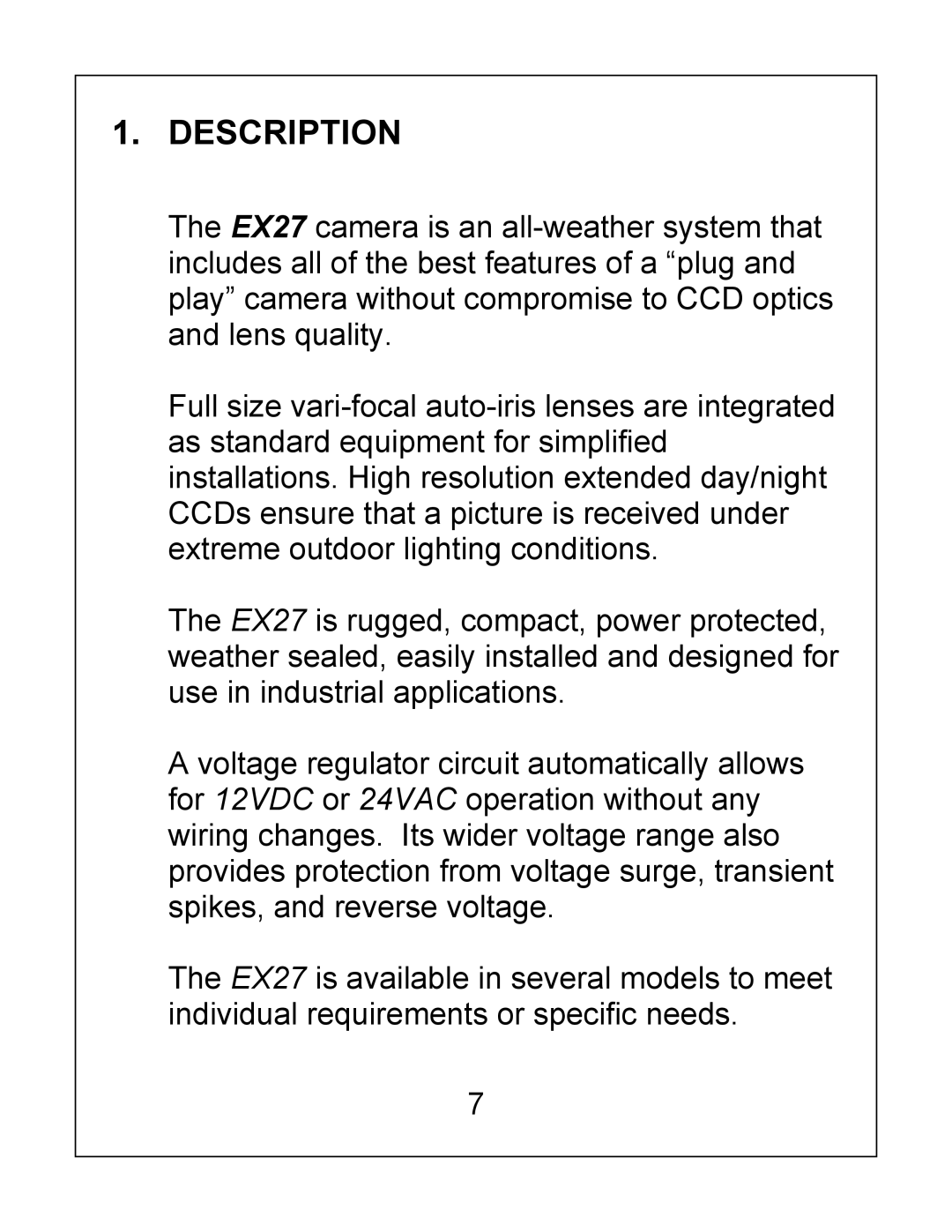 Bosch Appliances EX27 installation instructions Description 