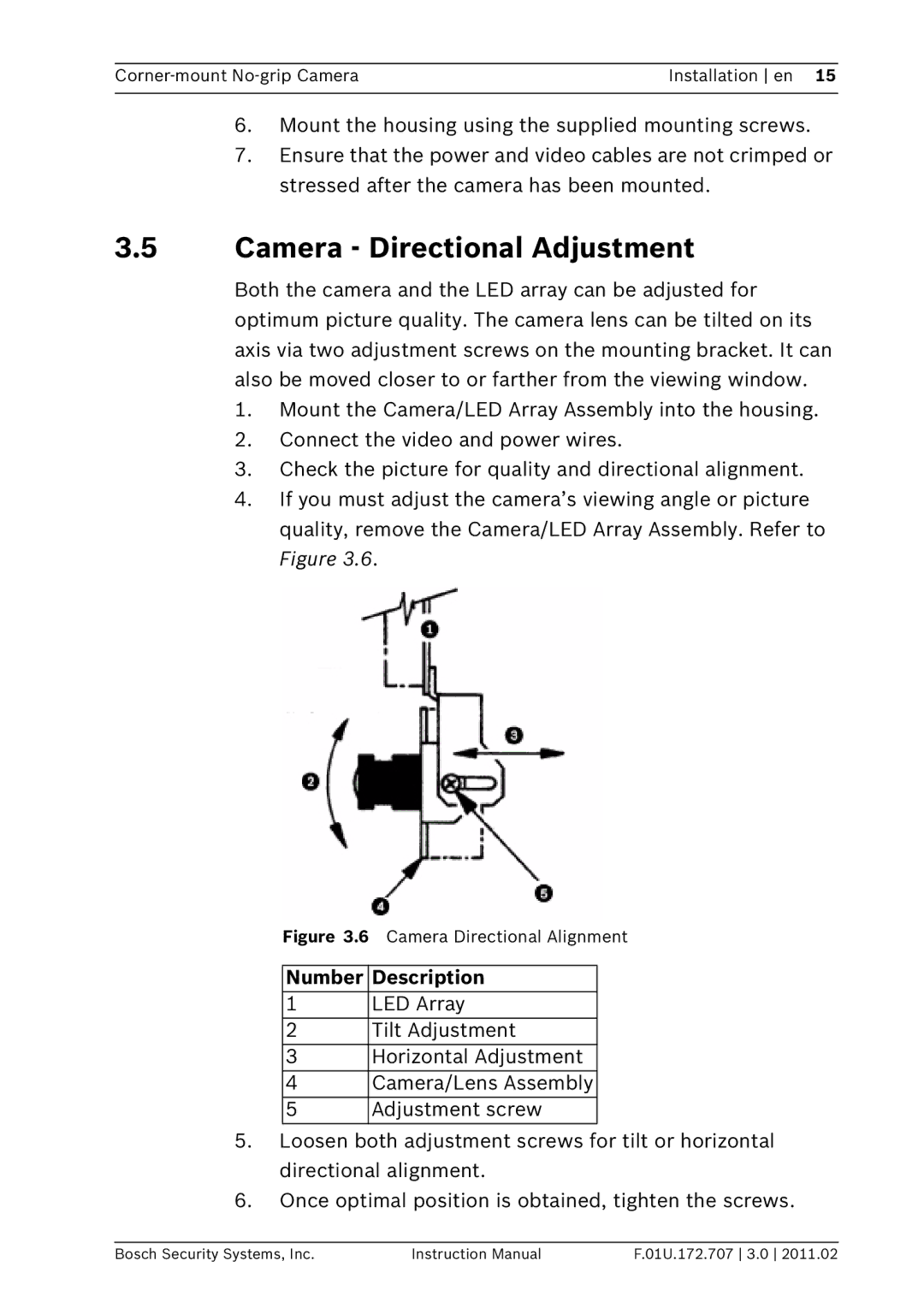 Bosch Appliances EX36N instruction manual Camera Directional Adjustment 