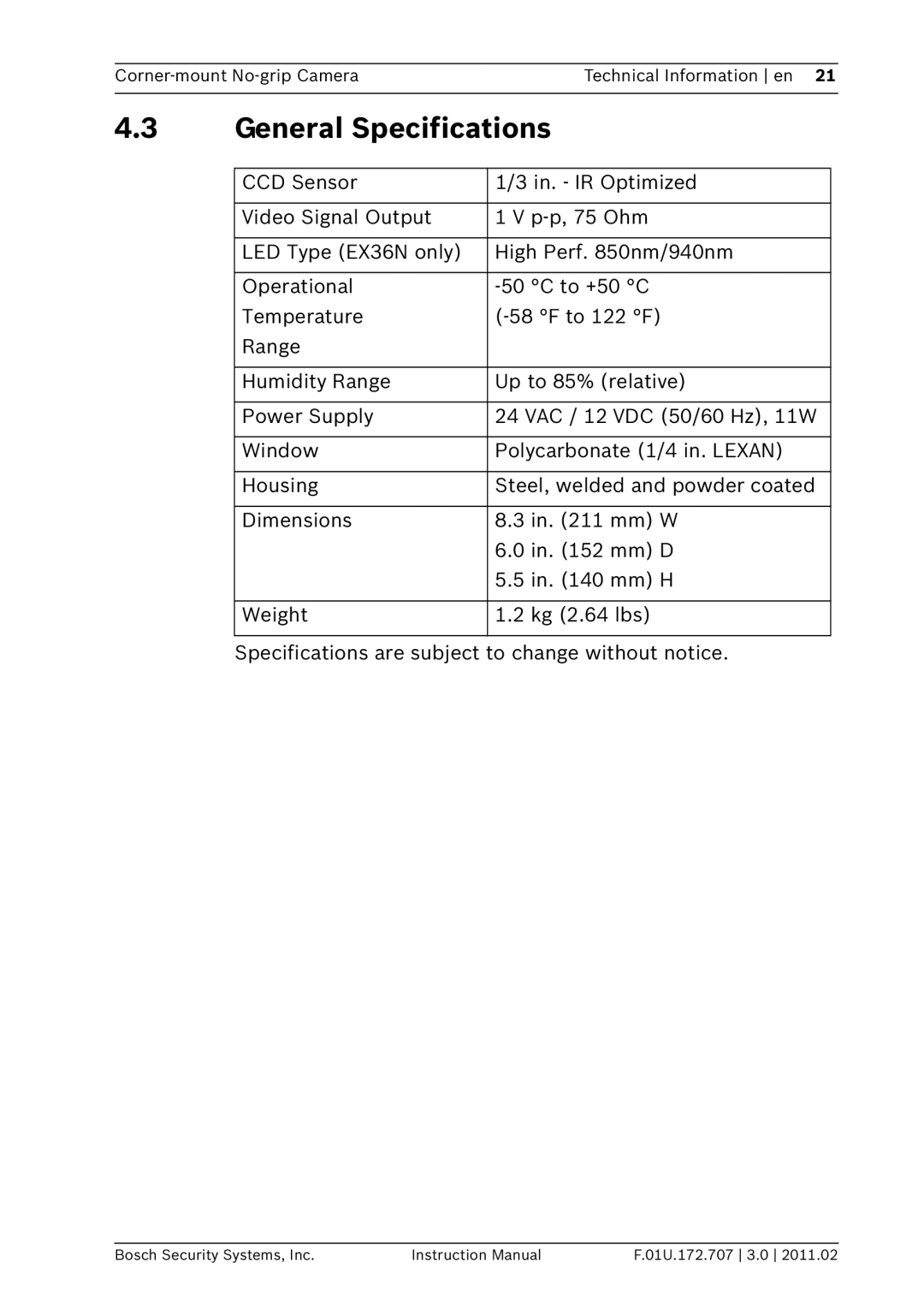 Bosch Appliances EX36N instruction manual General Specifications 