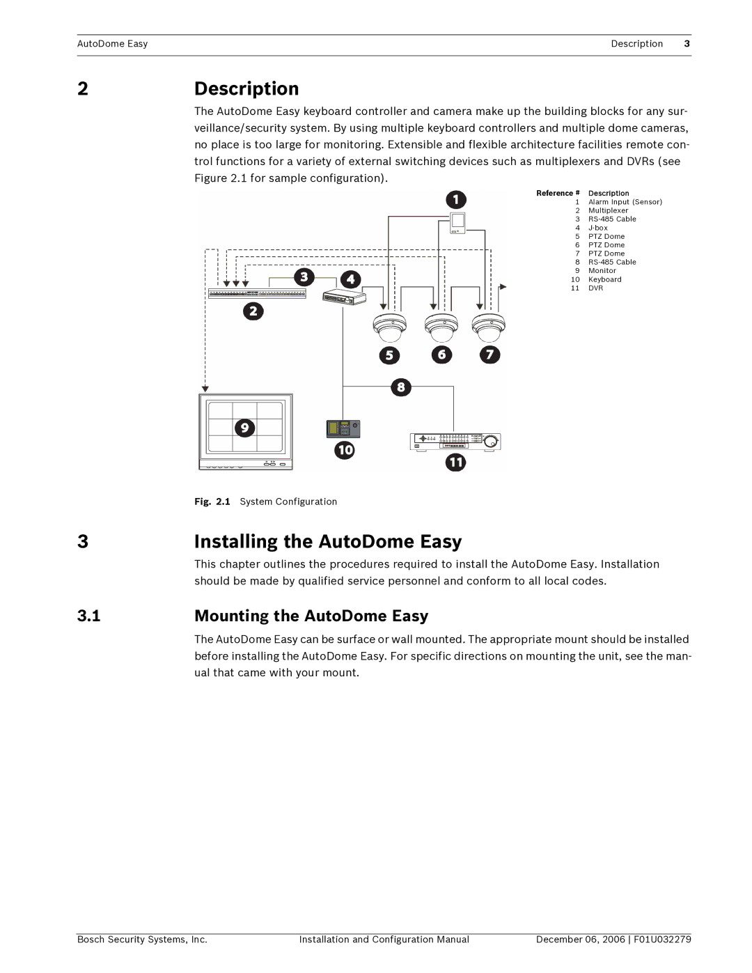 Bosch Appliances F01U032279 Description, Installing the AutoDome Easy, Mounting the AutoDome Easy 