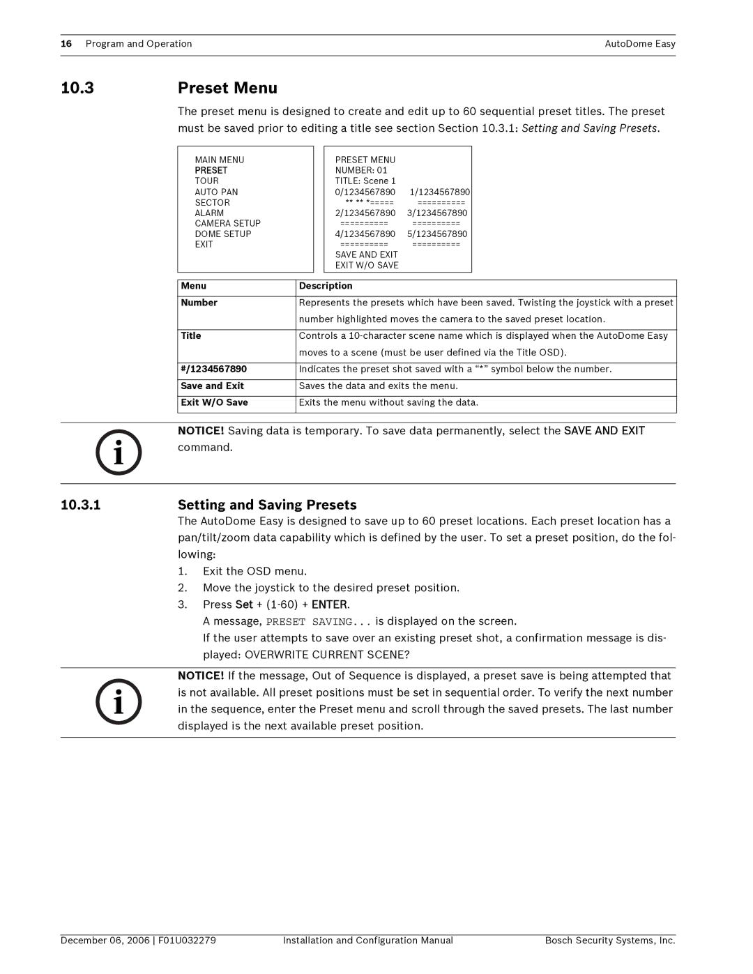 Bosch Appliances F01U032279 installation and configuration manual Preset Menu, Setting and Saving Presets, Command 