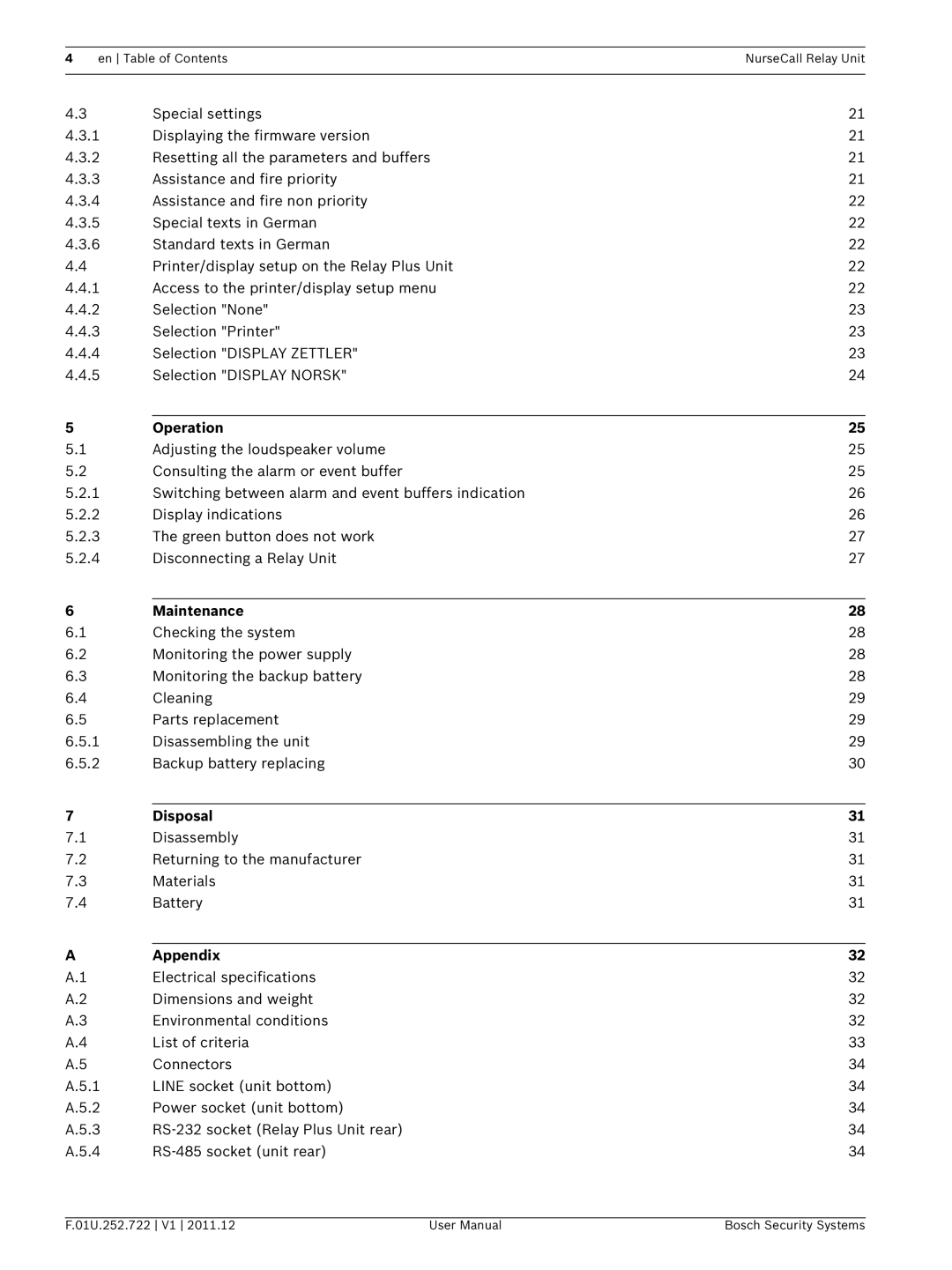 Bosch Appliances F.01U.252.722 user manual Operation, Maintenance, Disposal, Appendix 