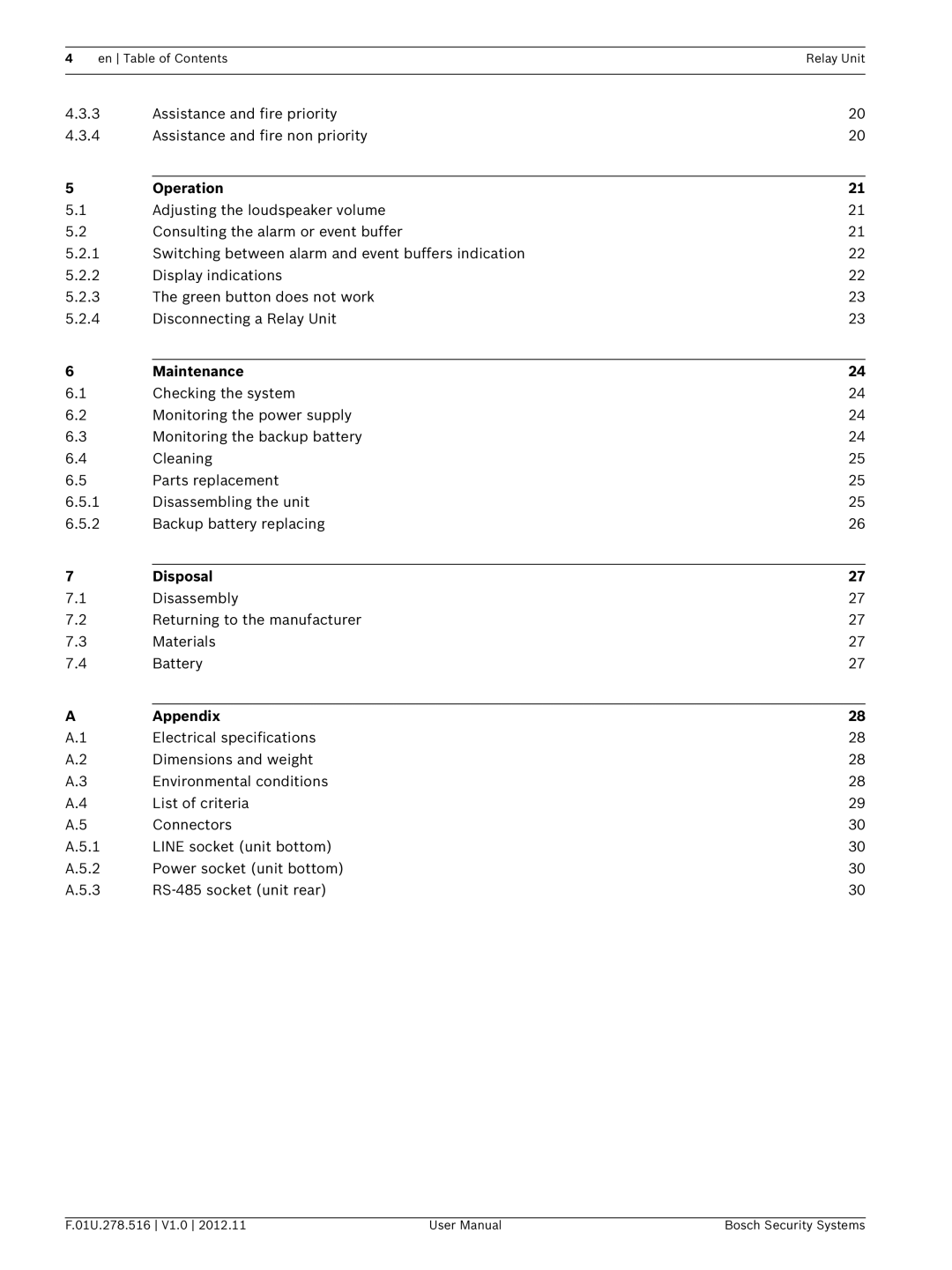 Bosch Appliances F.01U.278.516 user manual Operation, Maintenance, Disposal, Appendix 