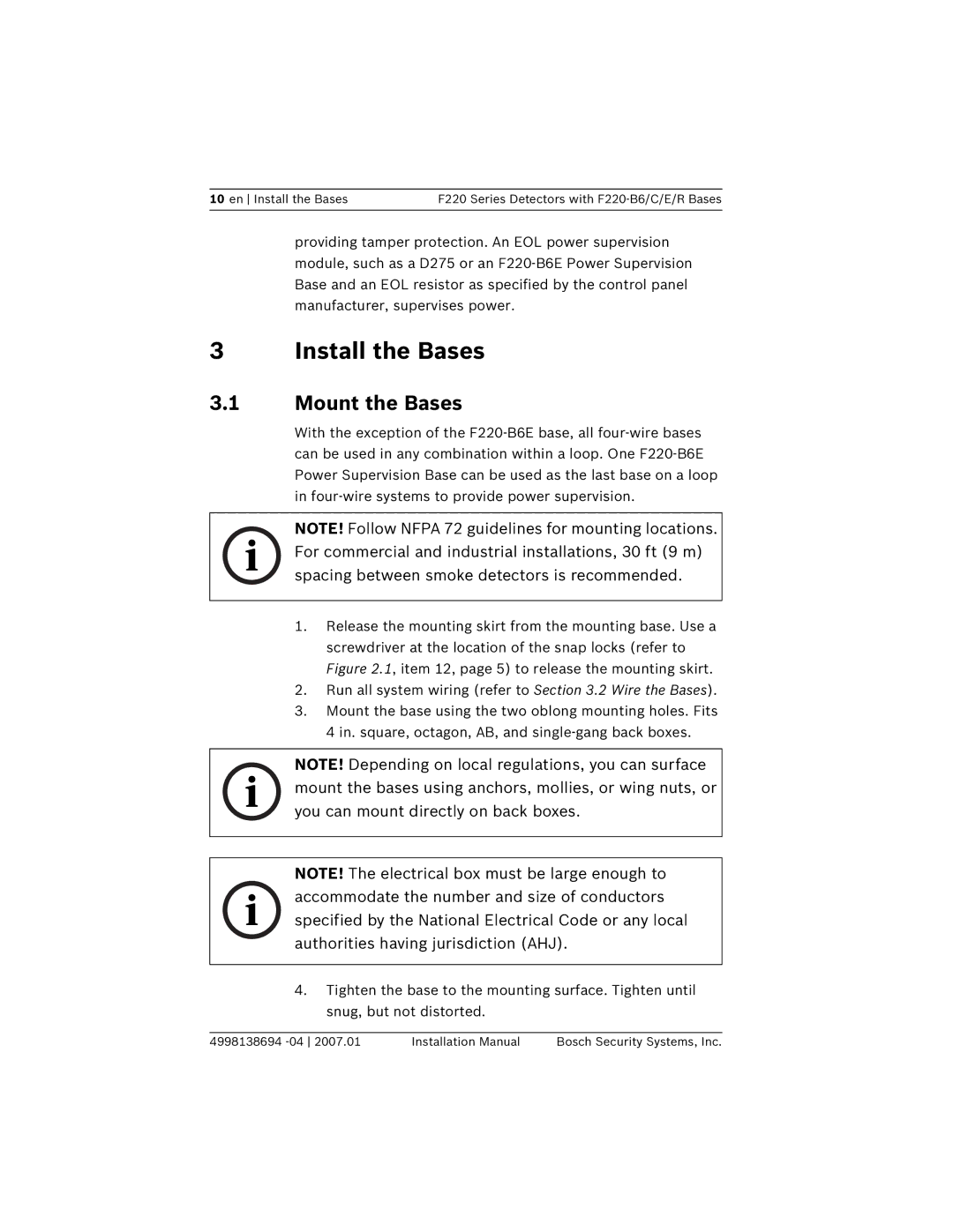 Bosch Appliances F220-B6 installation manual Install the Bases, Mount the Bases 