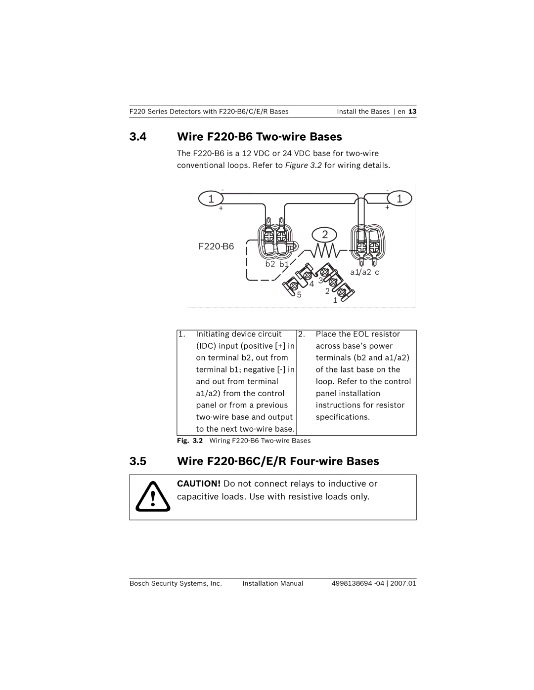 Bosch Appliances installation manual Wire F220-B6 Two-wire Bases, Wire F220-B6C/E/R Four-wire Bases 