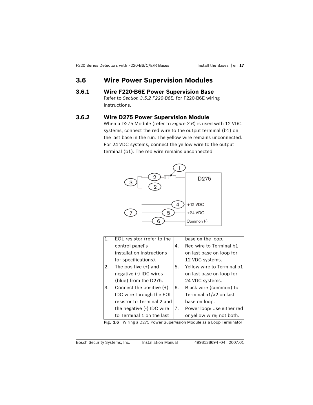 Bosch Appliances installation manual Wire Power Supervision Modules, Wire F220-B6E Power Supervision Base 