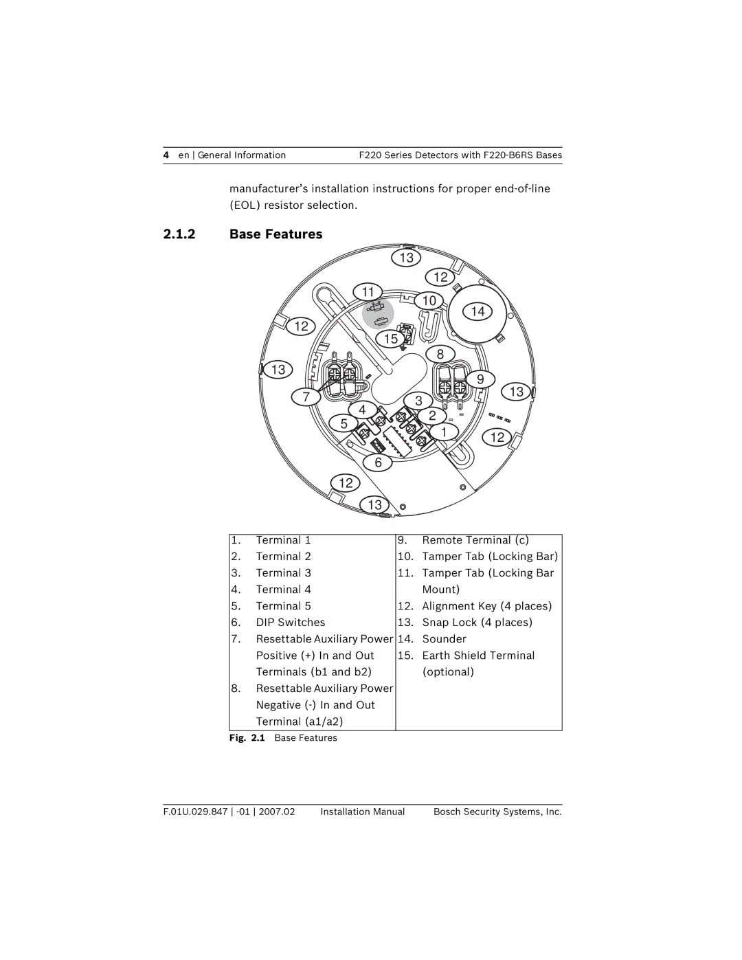 Bosch Appliances F220-B6RS installation manual Base Features 