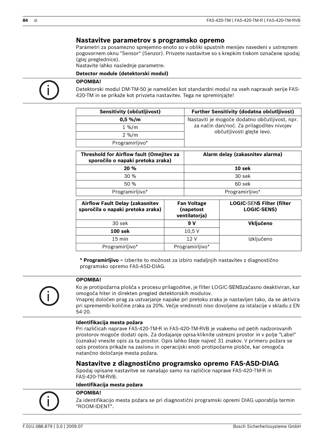 Bosch Appliances FAS-420-TM-RVB Nastavitve parametrov s programsko opremo, Detector module detektorski modul, Logic·Sens 