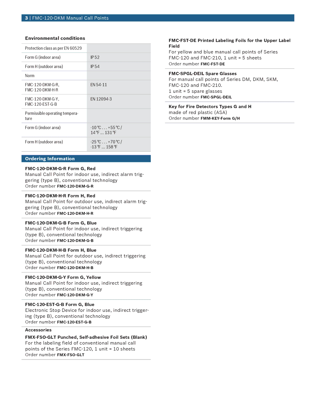 Bosch Appliances FMC-120-DKM manual Environmental conditions, Ordering Information 