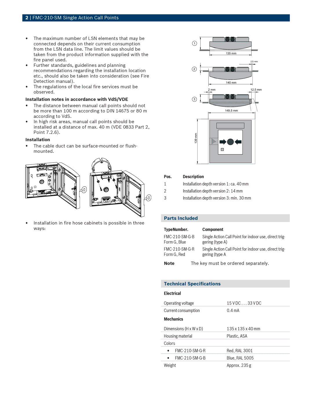 Bosch Appliances FMC210SM manual Parts Included, Technical Specifications 