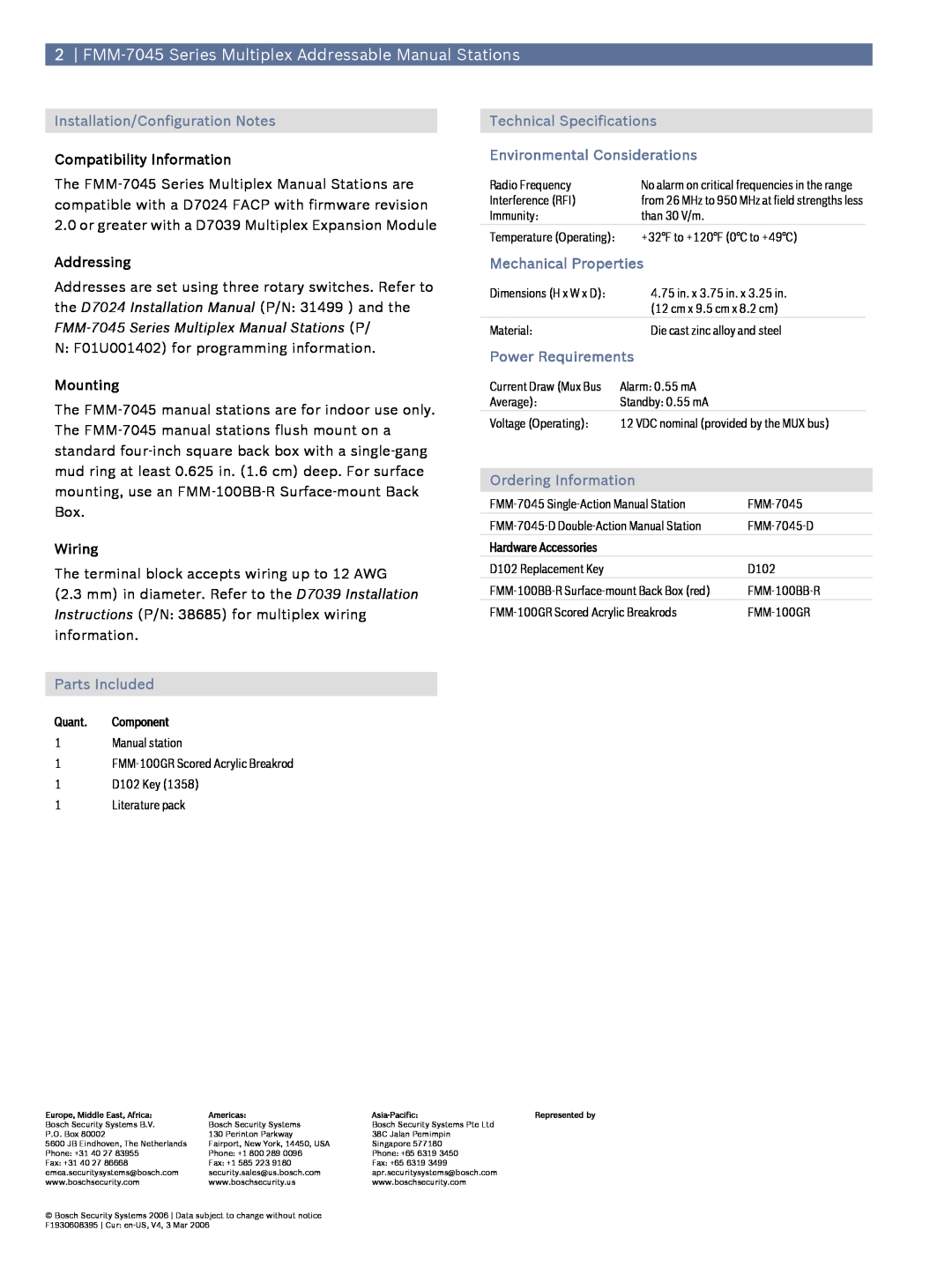 Bosch Appliances FMM-7045 Series Multiplex Addressable Manual Stations, Installation/Configuration Notes, Addressing 